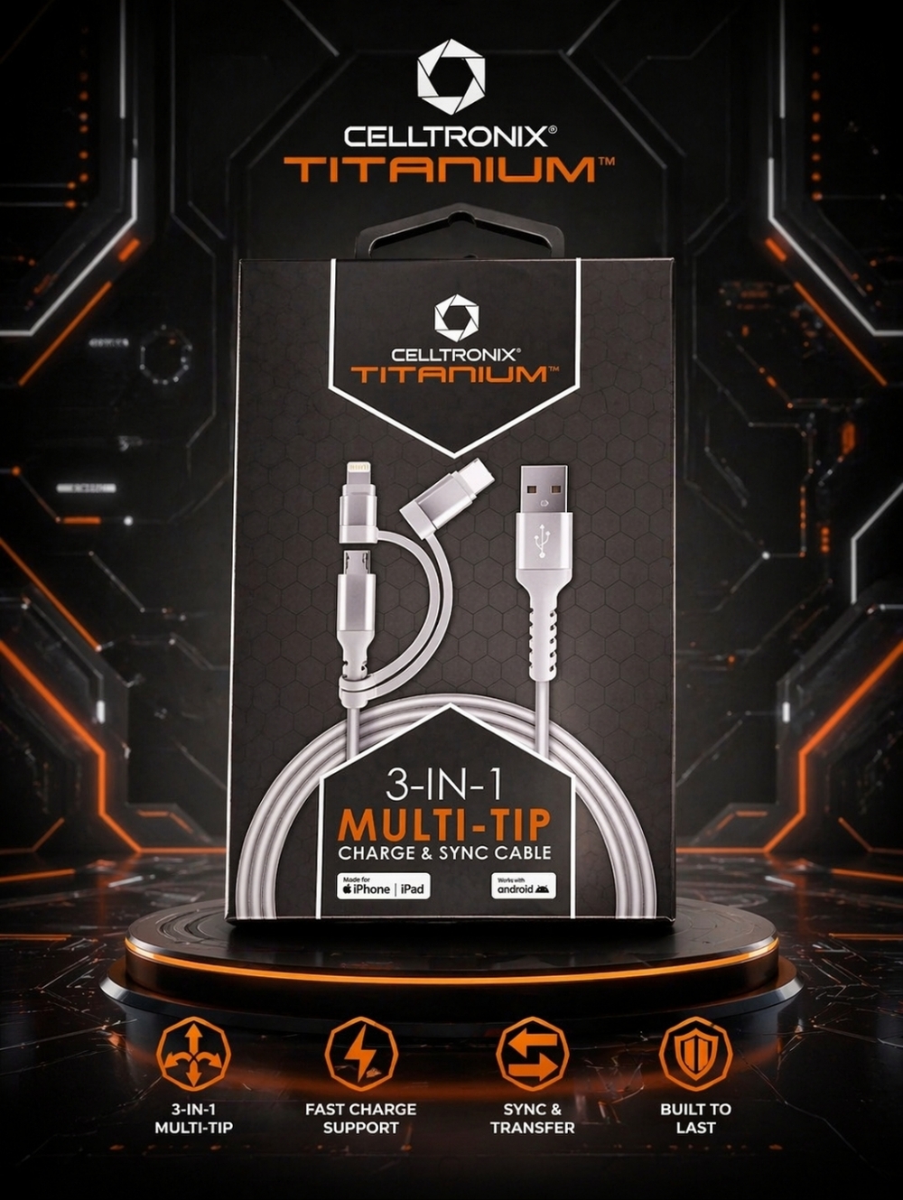 Celltronix Titanium 3 in 1 Multi Tip Cable White NWT